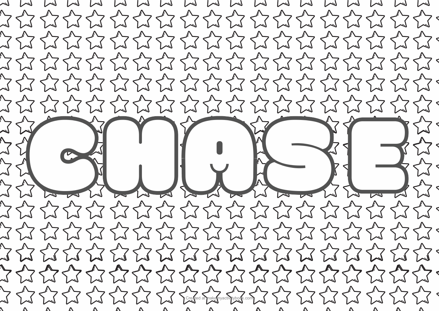 Chase Bubble letters — Stars border colouring sheet