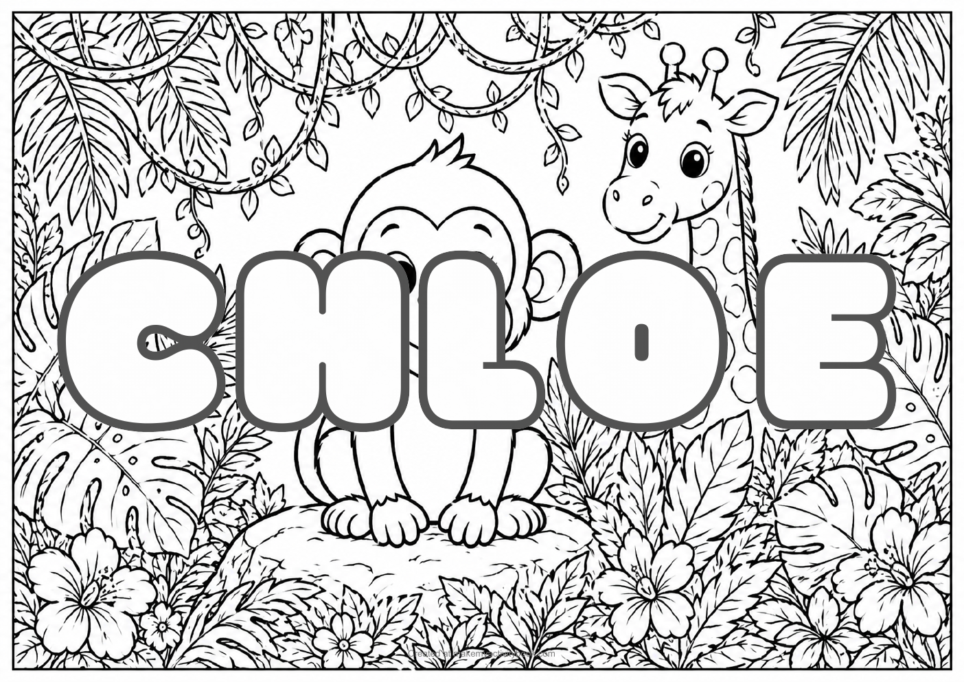 Chloe jungle colouring sheet