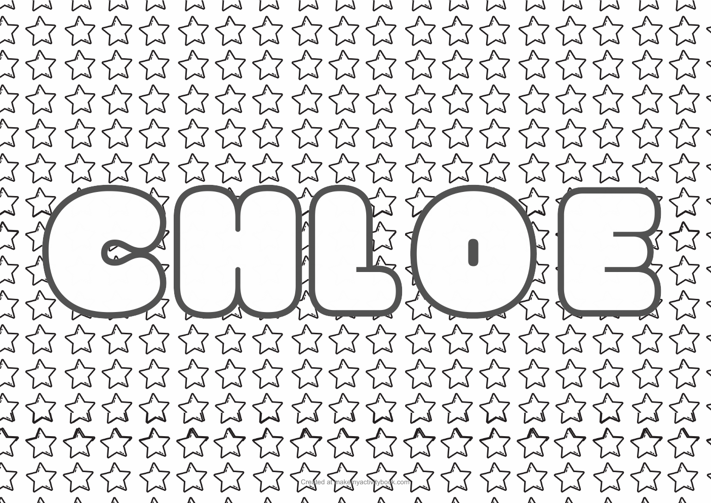 Chloe Bubble letters — Stars border colouring sheet