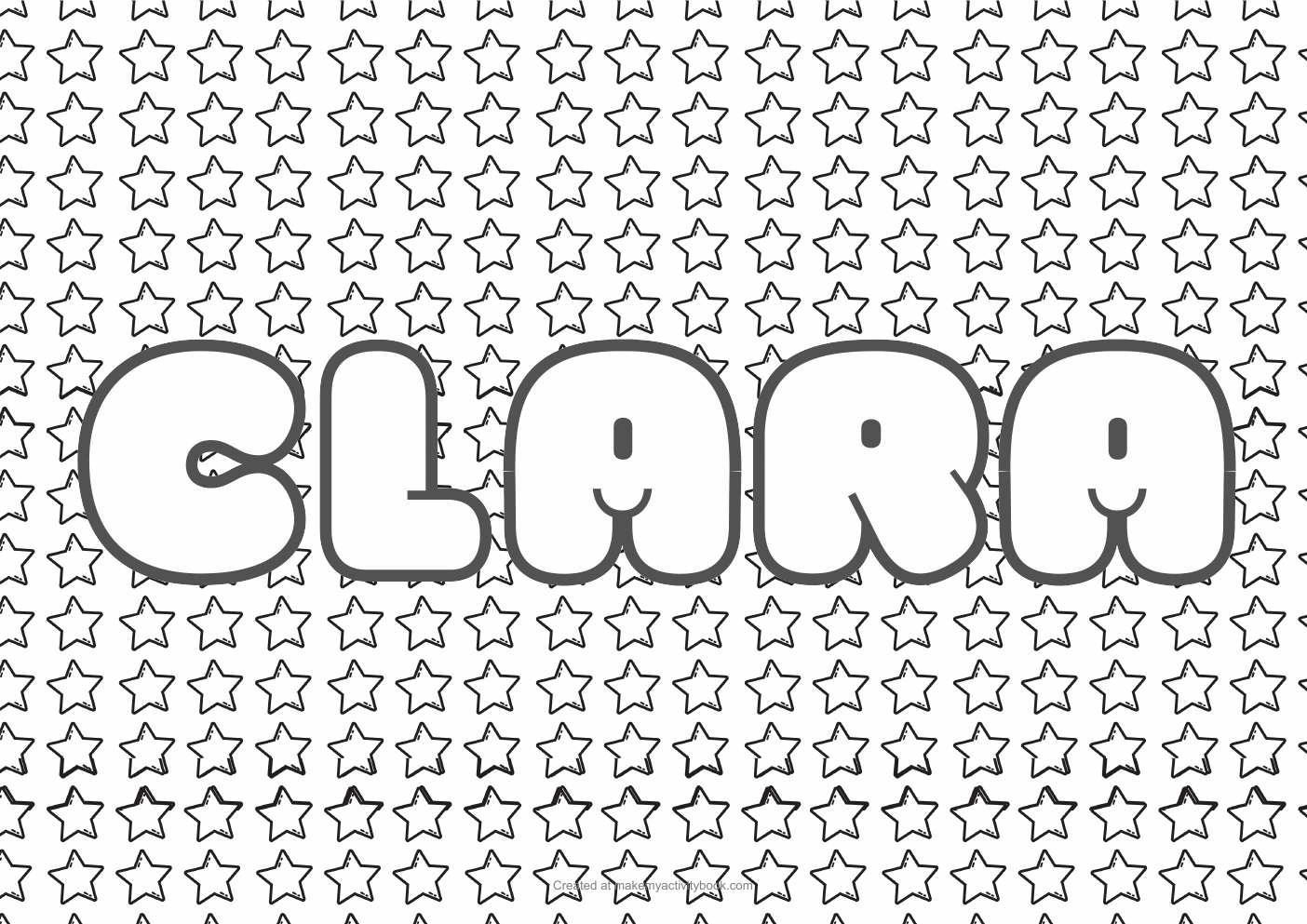 Clara Bubble letters — Stars border colouring sheet