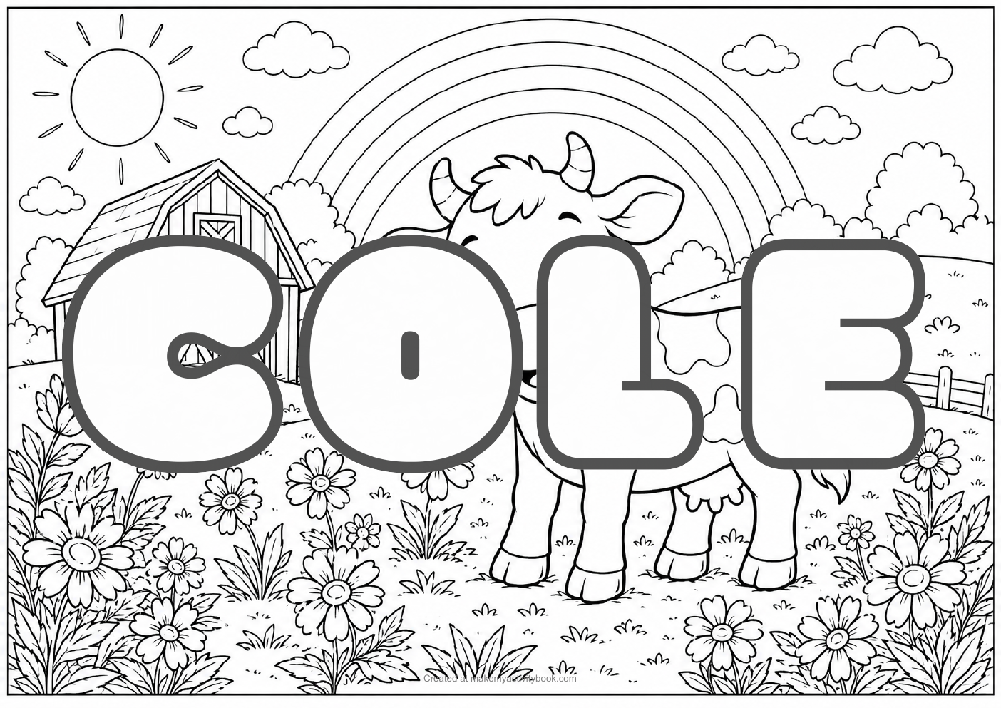 Cole Bubble letters — Farm background colouring sheet