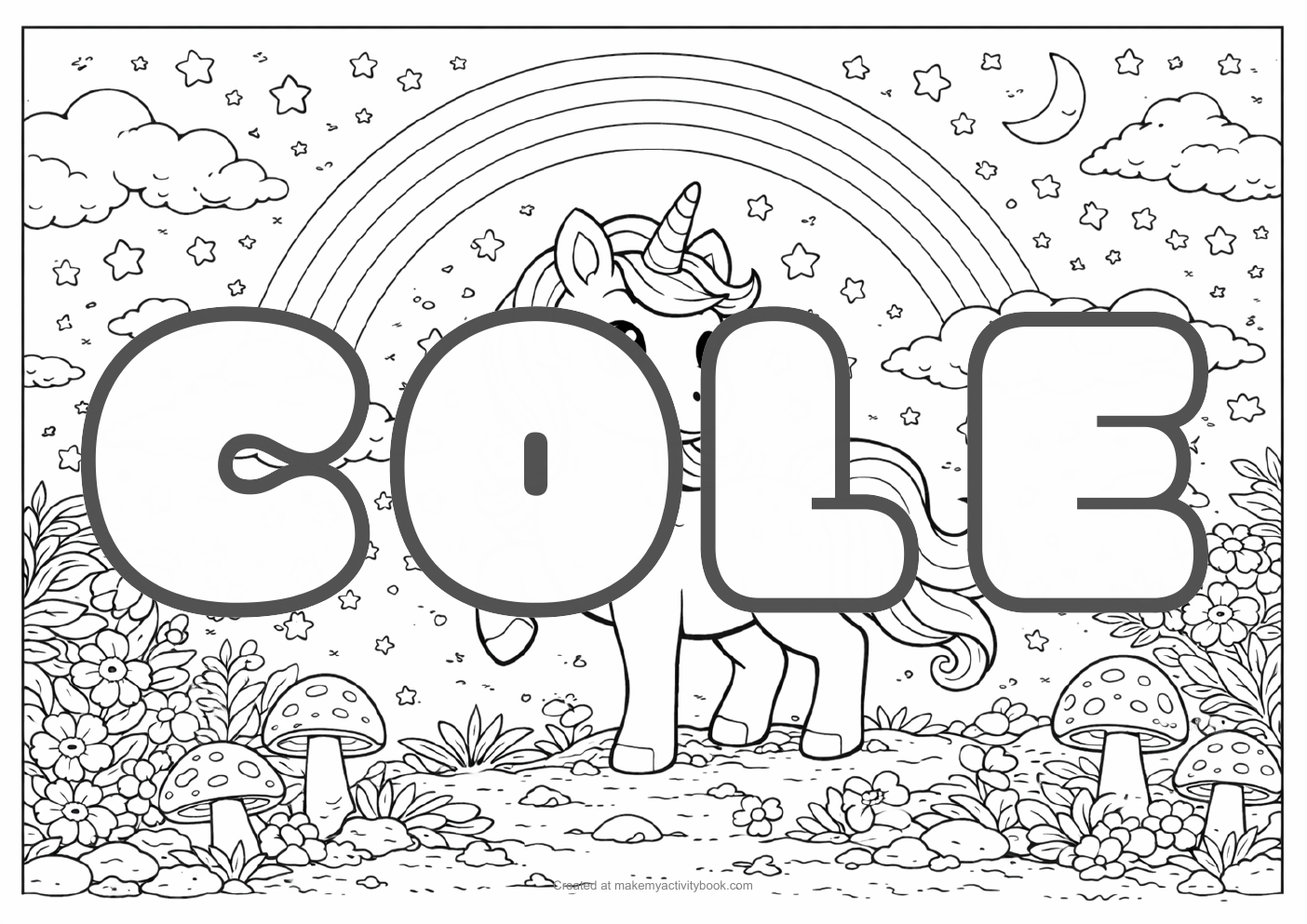 Cole unicorn colouring sheet