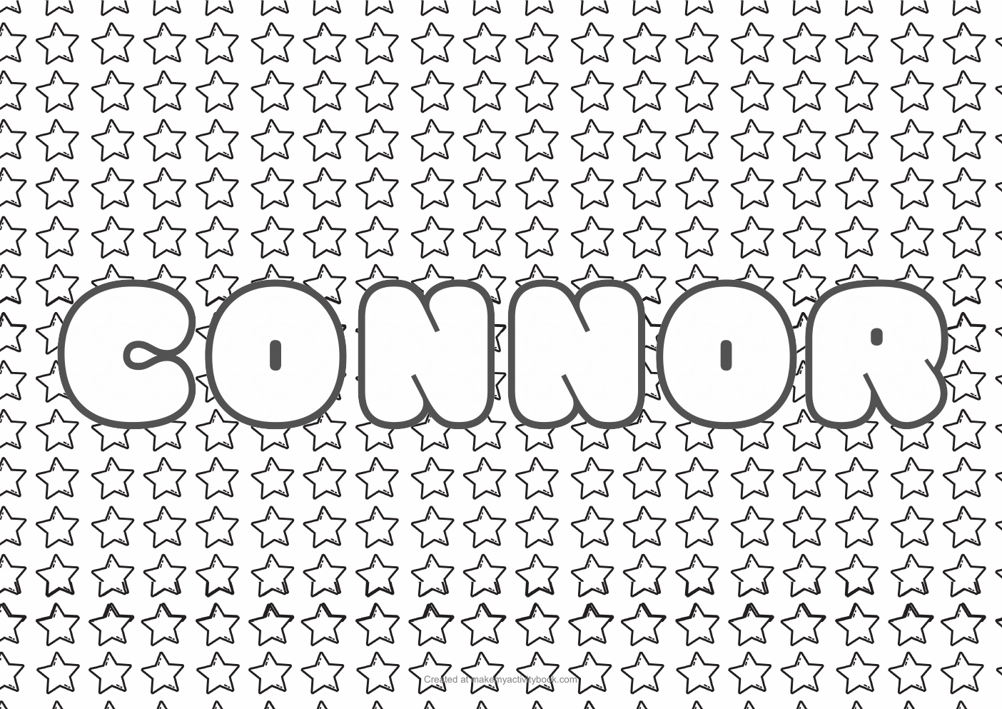 Connor Bubble letters — Stars border colouring sheet