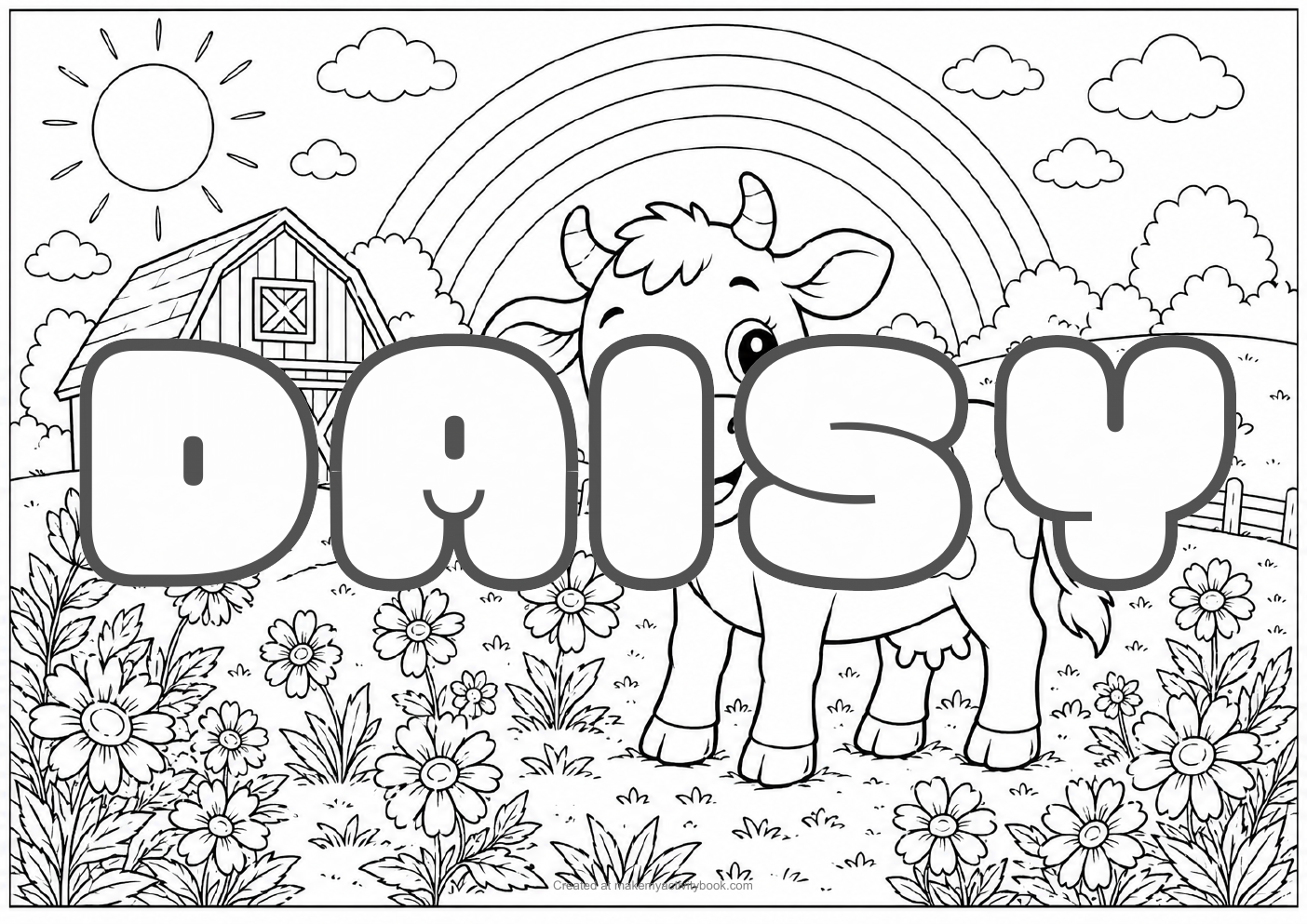 Daisy Bubble letters — Farm background colouring sheet
