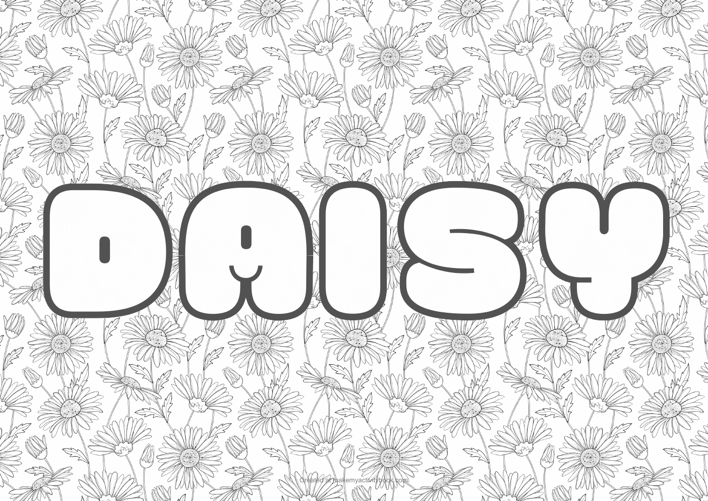 Daisy Bubble letters — Flowers border colouring sheet