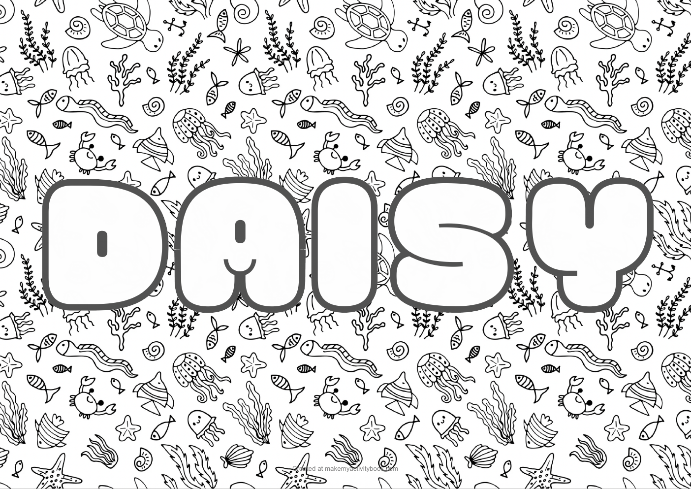 Daisy Bubble letters — Sea border colouring sheet