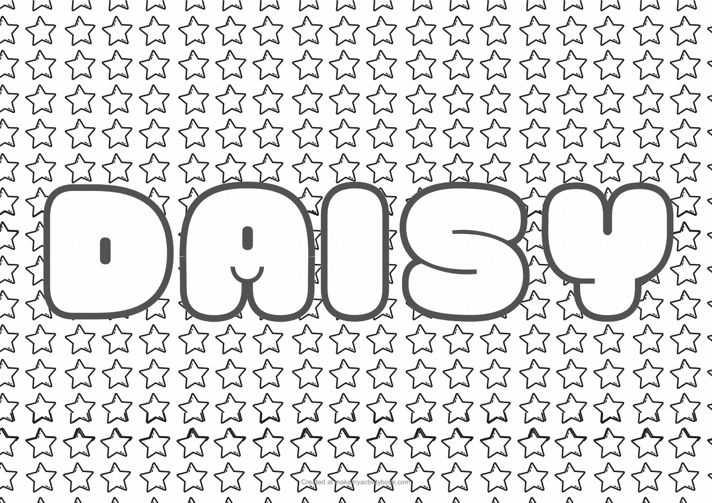 Daisy Bubble letters — Stars border colouring sheet