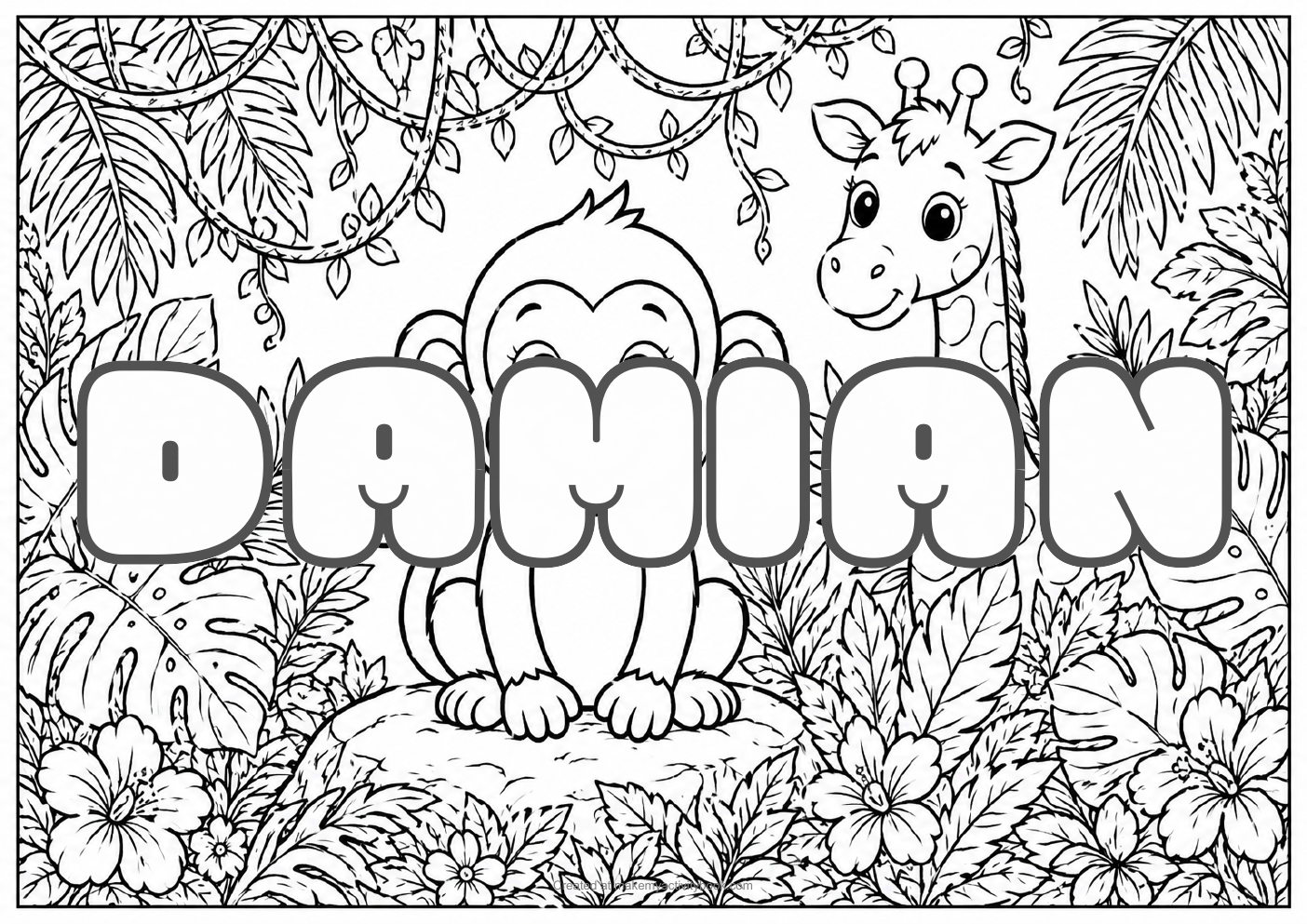 Damian jungle colouring sheet