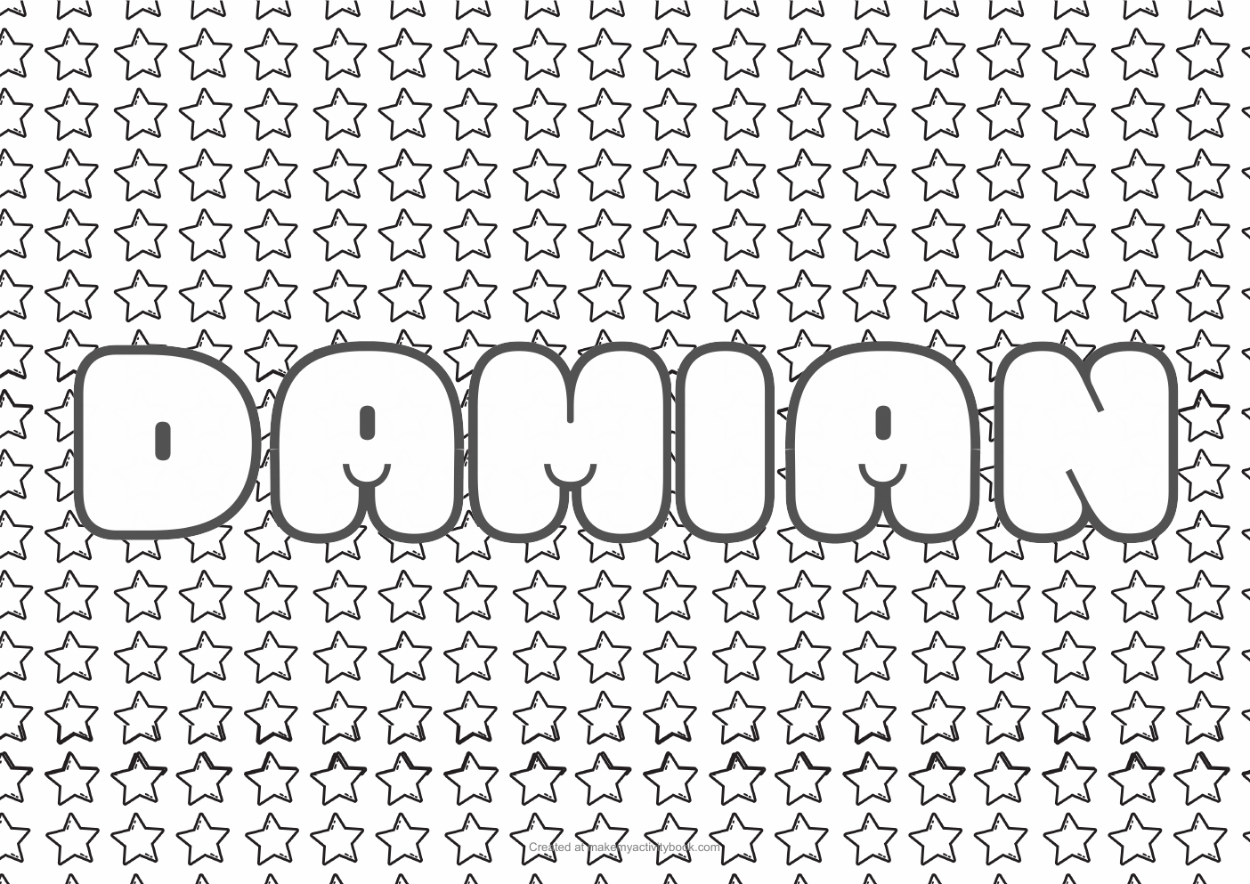 Damian Bubble letters — Stars border colouring sheet