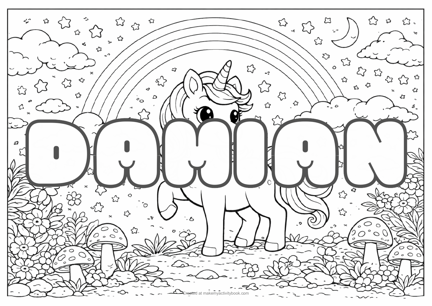 Damian unicorn colouring sheet