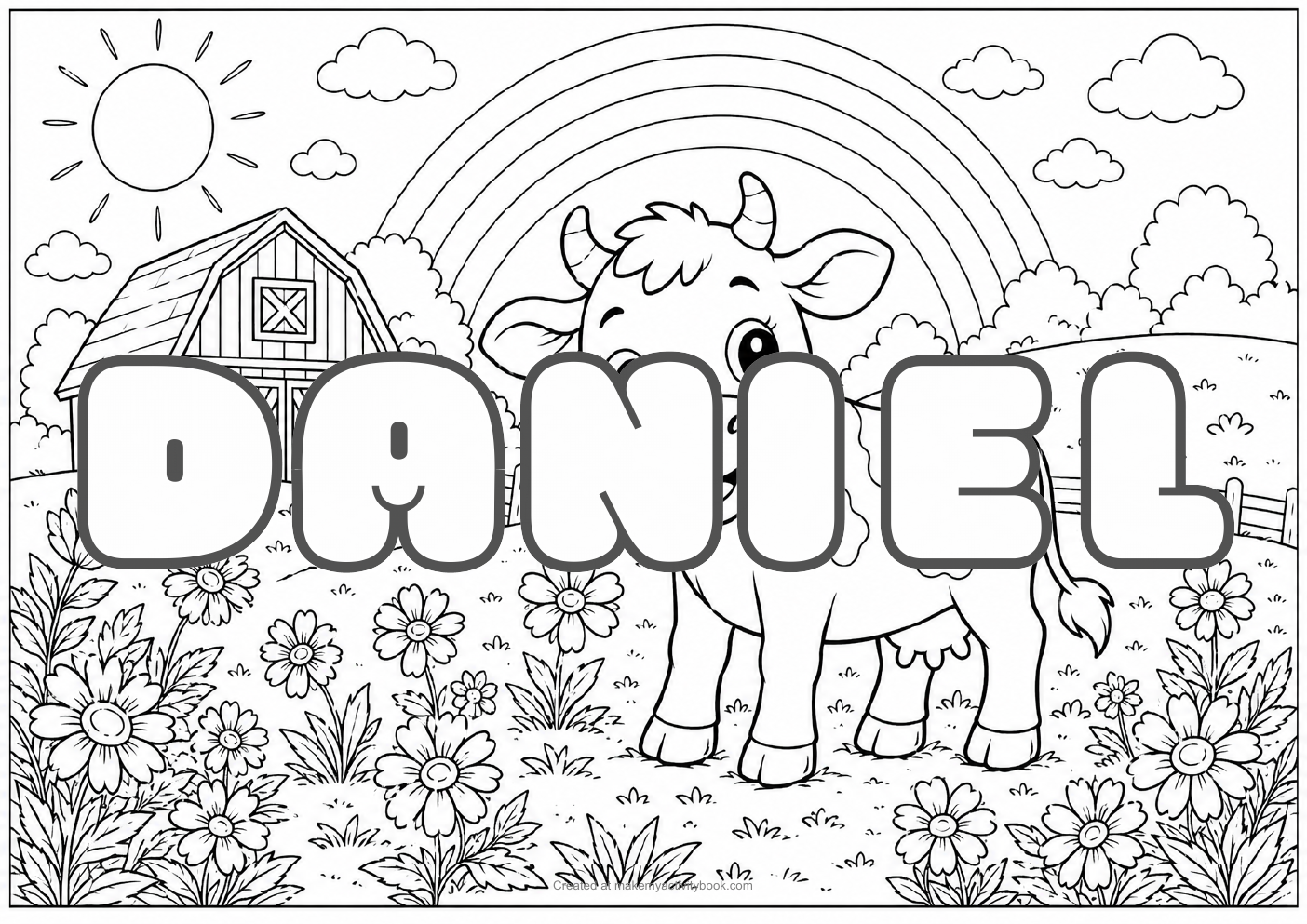 Daniel Bubble letters — Farm background colouring sheet
