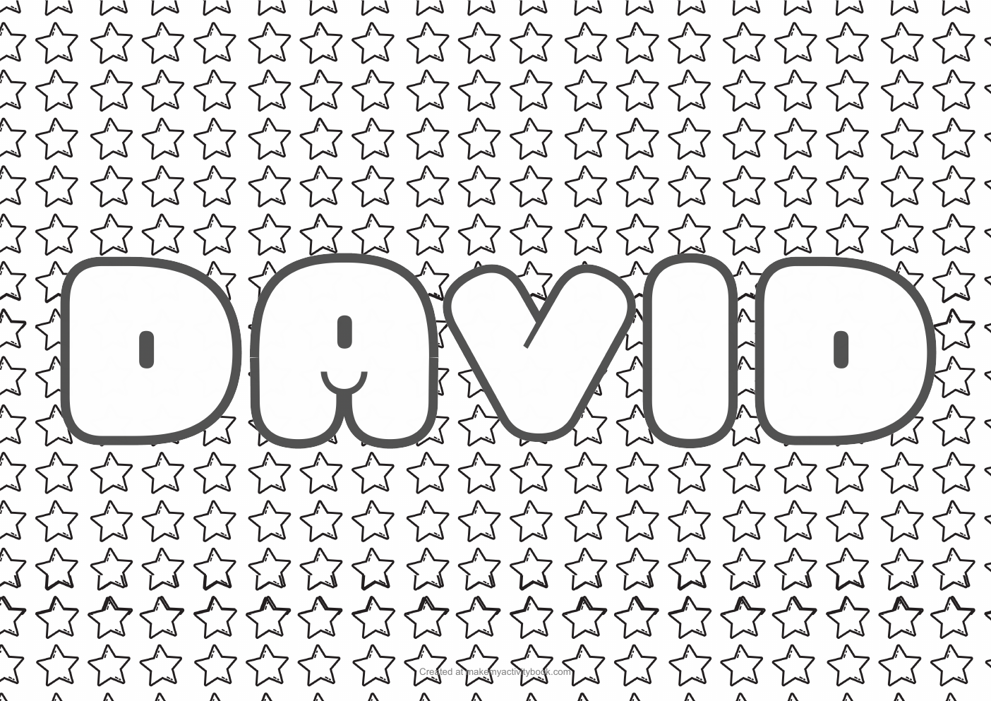 David Bubble letters — Stars border colouring sheet