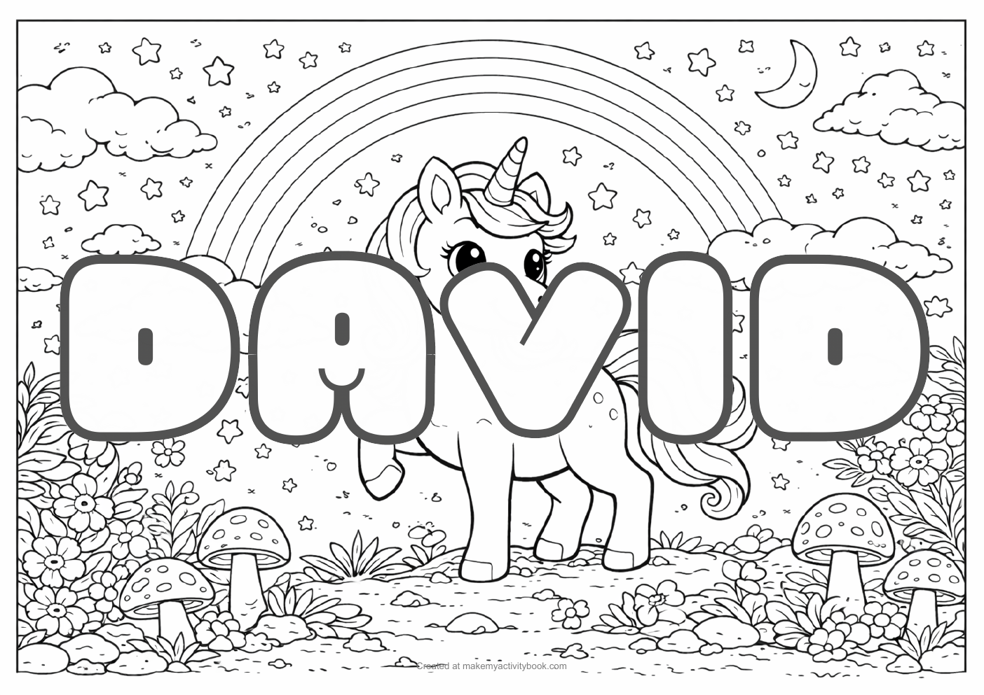 David unicorn colouring sheet