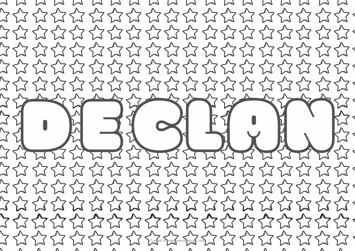 Declan Bubble letters — Stars border colouring sheet