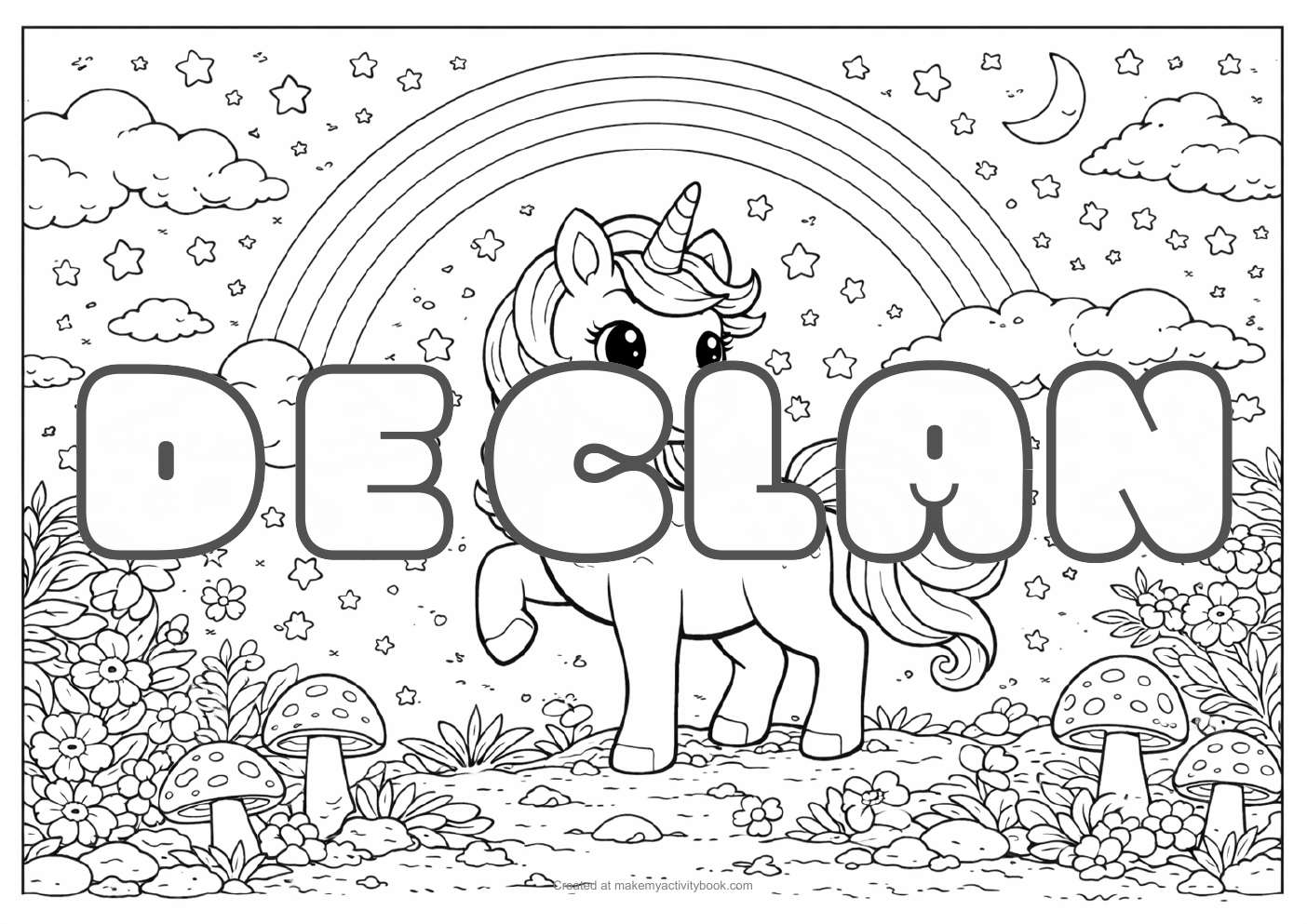 Declan unicorn colouring sheet