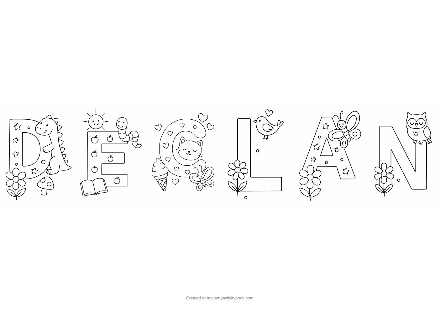 Declan letters colouring sheet