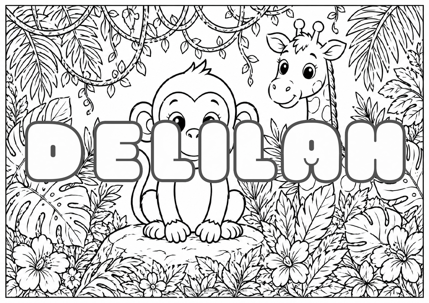 Delilah jungle colouring sheet