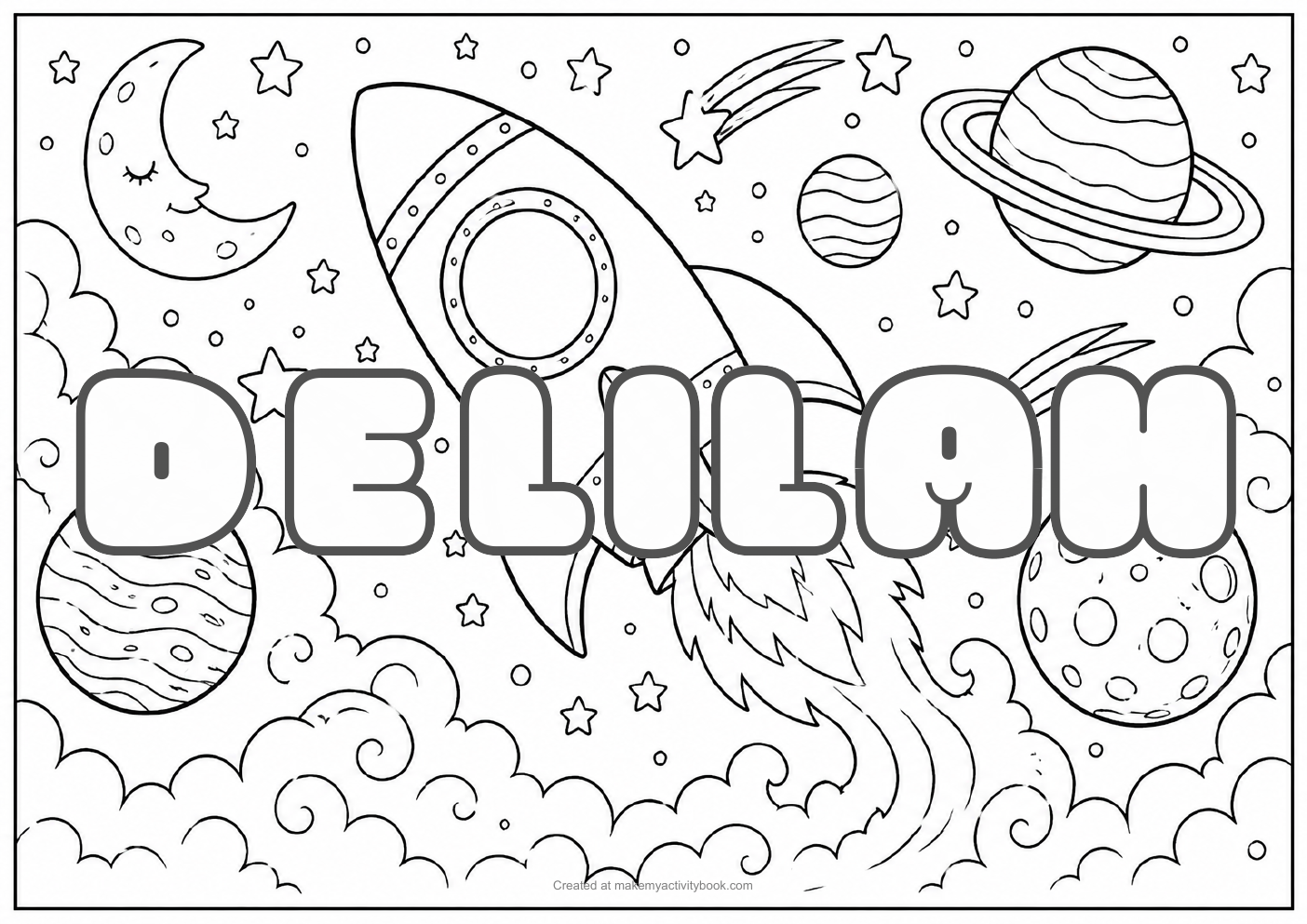 Delilah space colouring sheet