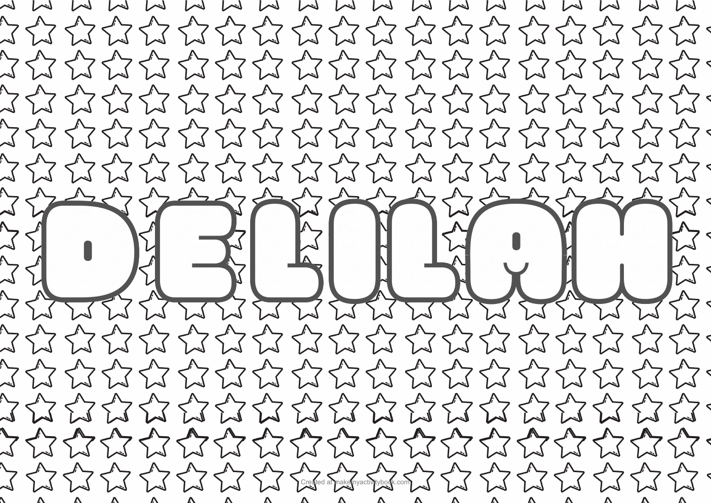 Delilah Bubble letters — Stars border colouring sheet
