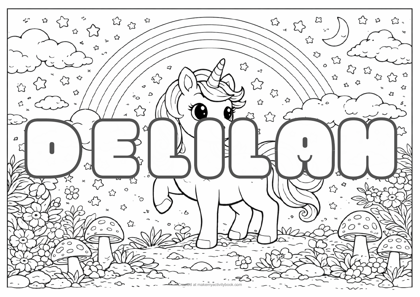 Delilah unicorn colouring sheet