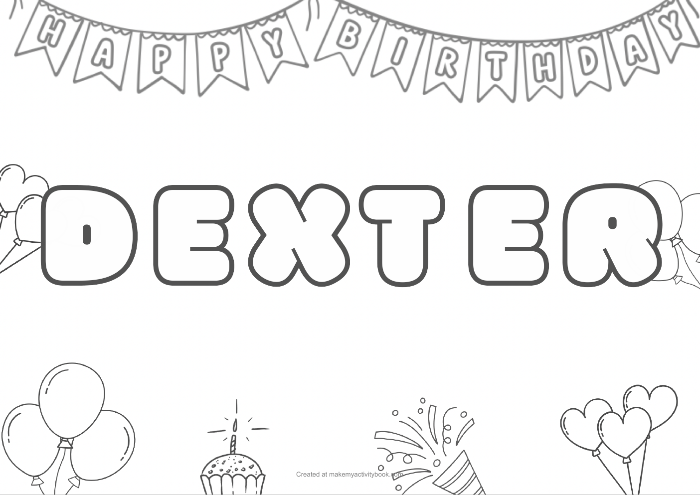 Dexter Bubble letters — Birthday border colouring sheet