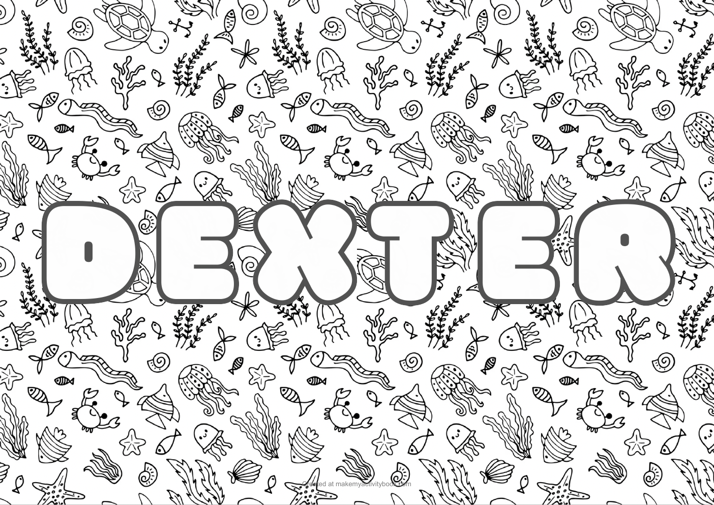 Dexter Bubble letters — Sea border colouring sheet