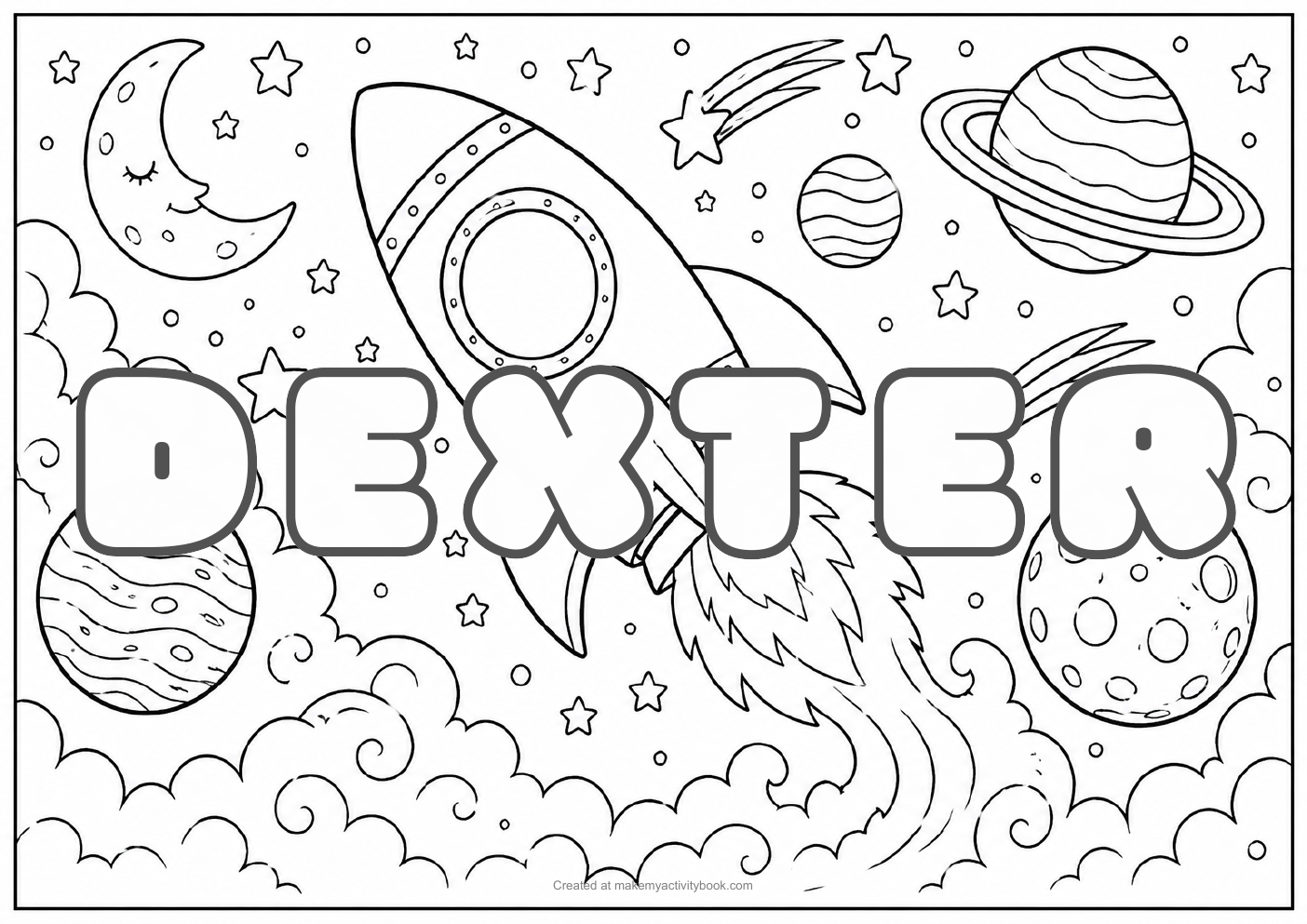 Dexter space colouring sheet