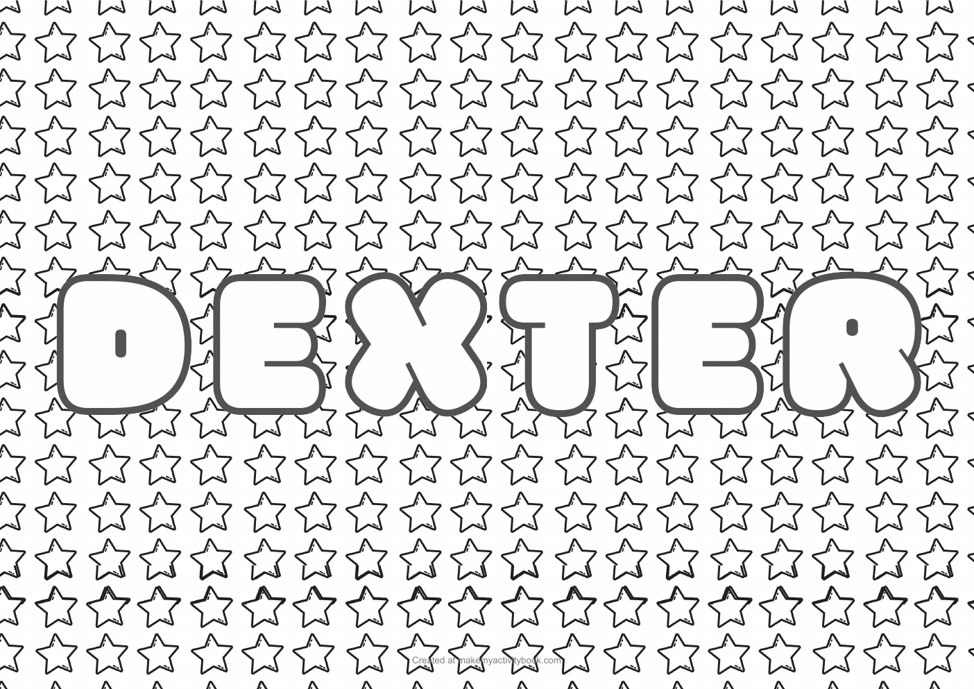 Dexter Bubble letters — Stars border colouring sheet