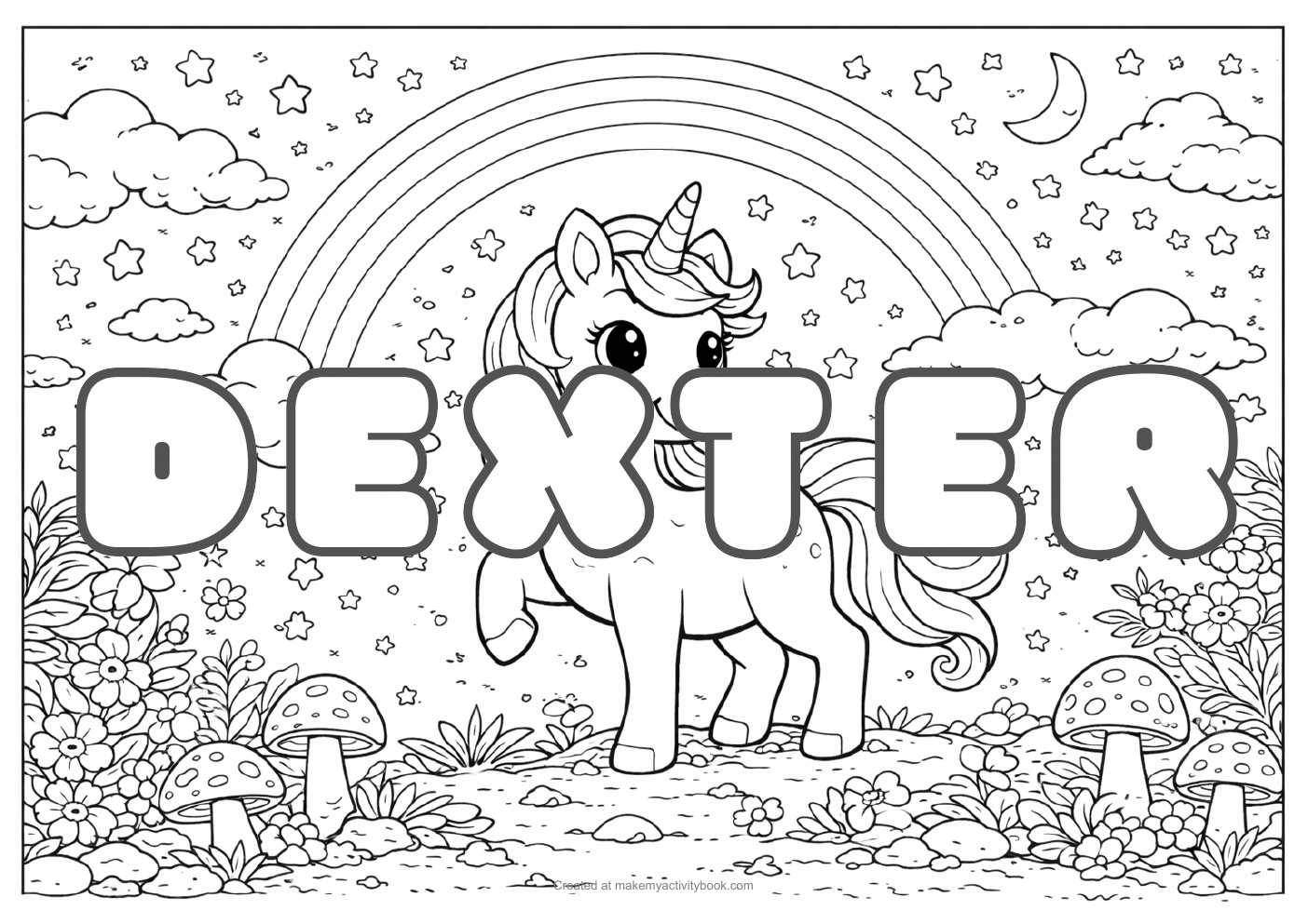 Dexter unicorn colouring sheet