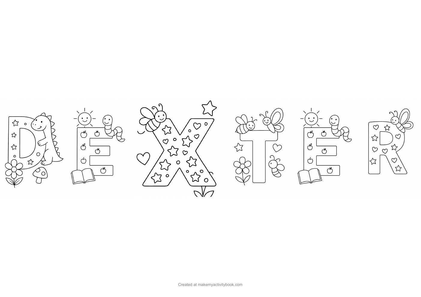 Dexter letters colouring sheet