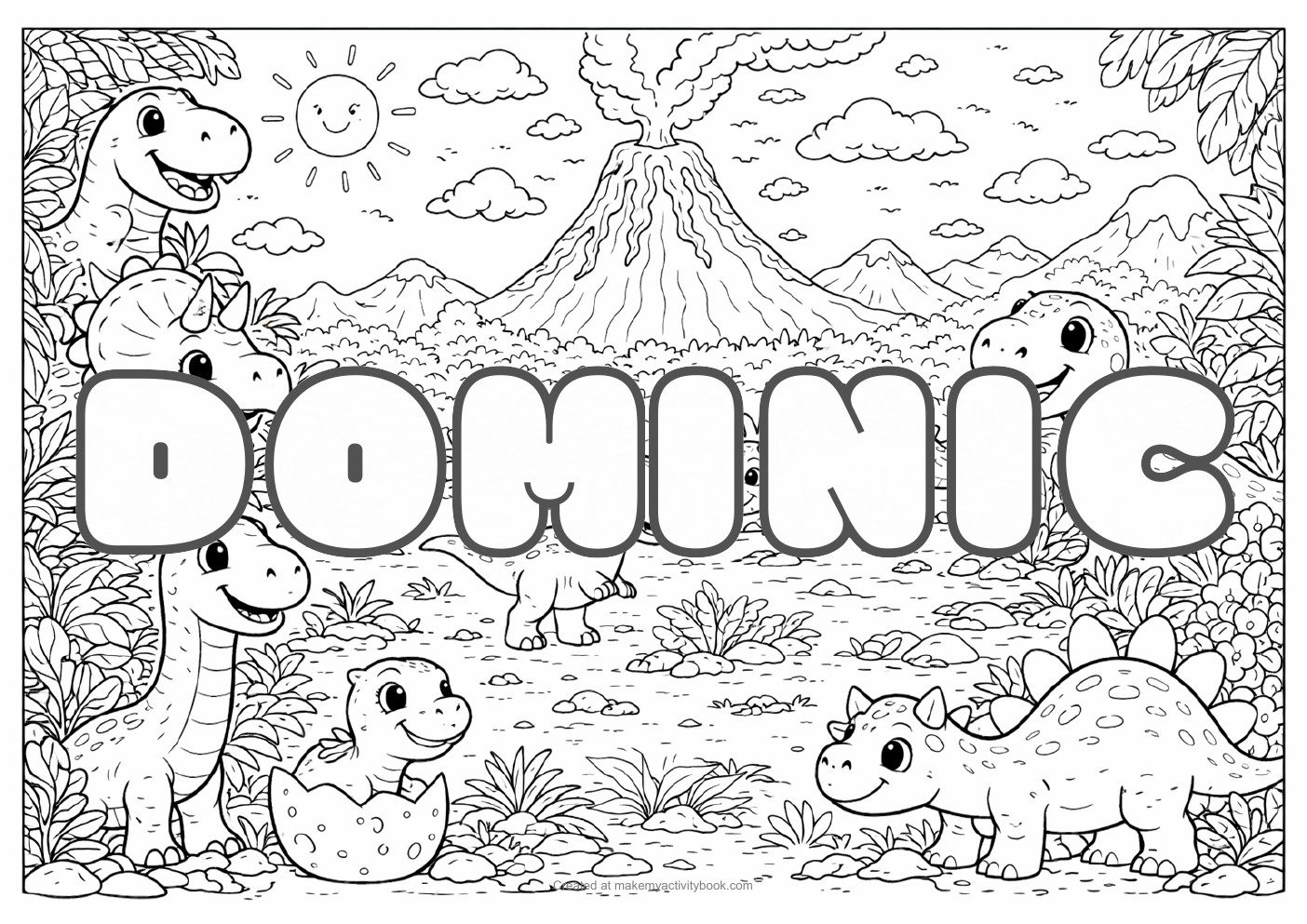 Dominic dinosaur colouring sheet