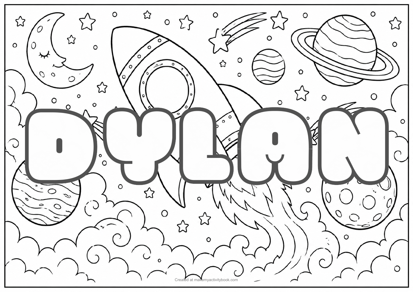 Dylan space colouring sheet