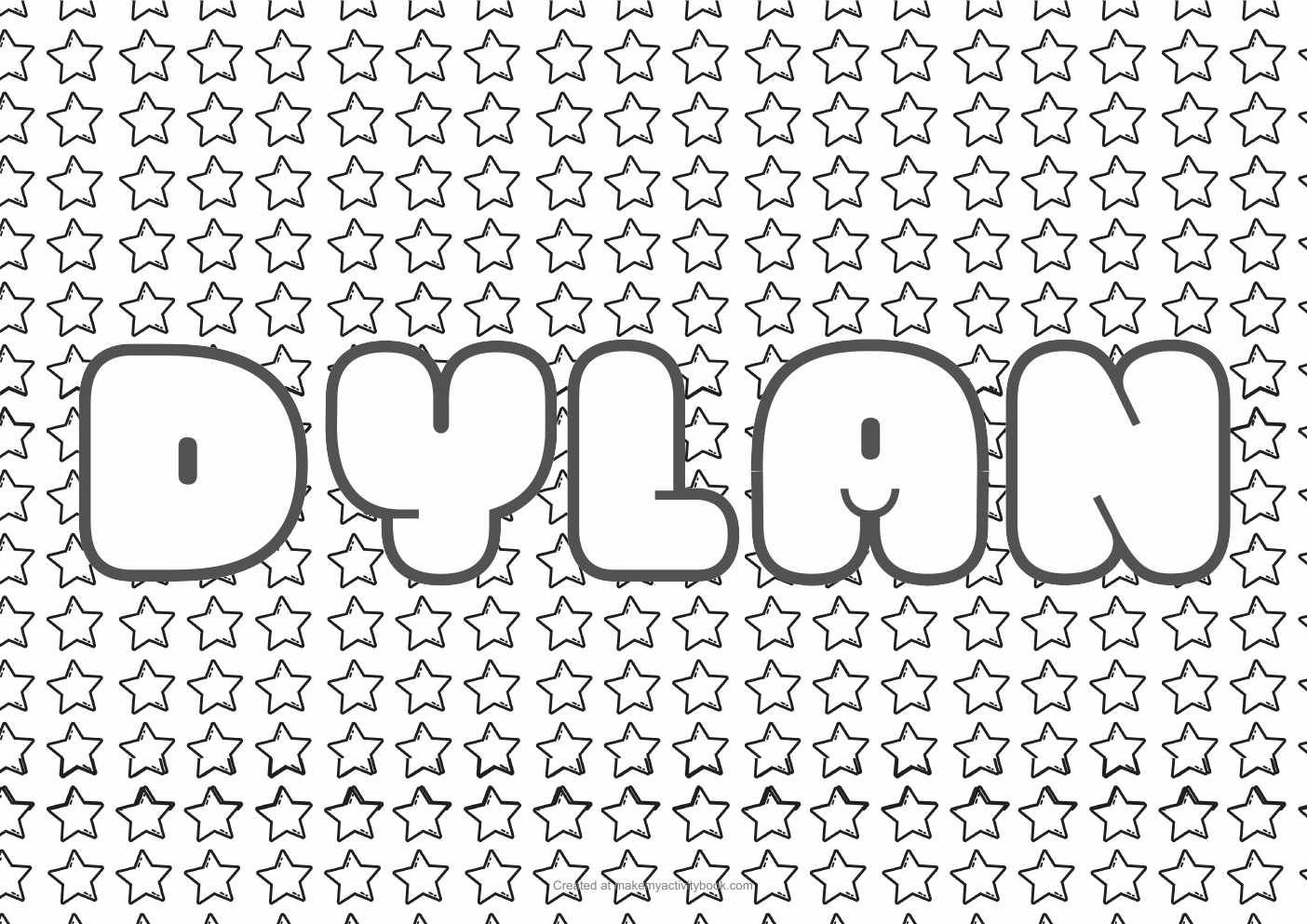 Dylan Bubble letters — Stars border colouring sheet
