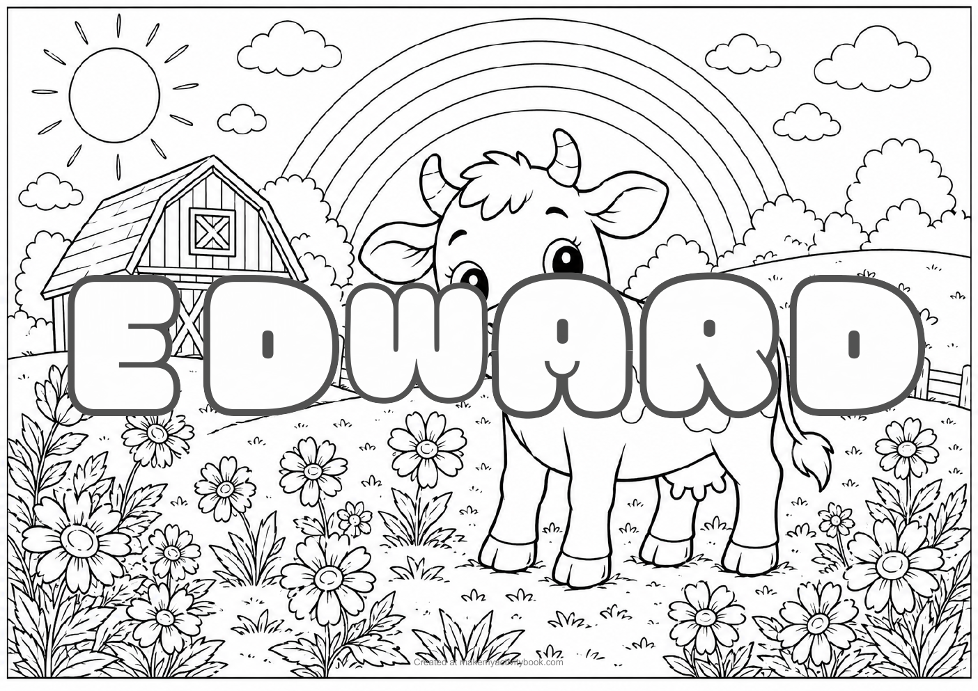 Edward Bubble letters — Farm background colouring sheet
