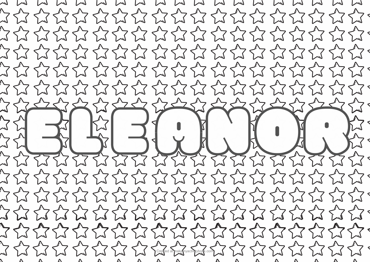 Eleanor Bubble letters — Stars border colouring sheet