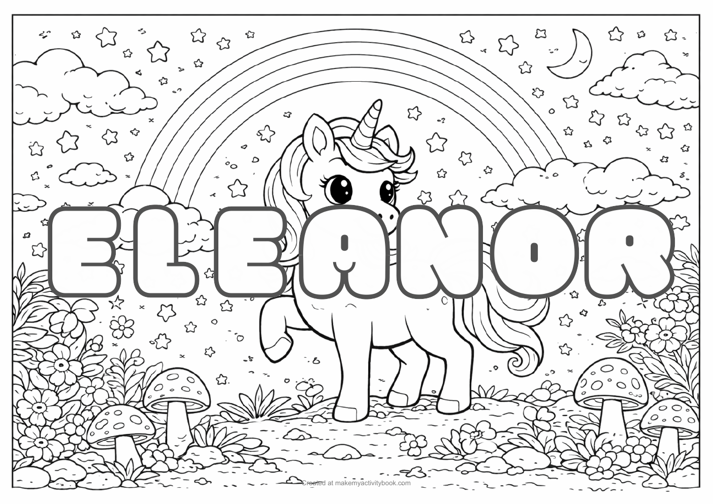 Eleanor unicorn colouring sheet