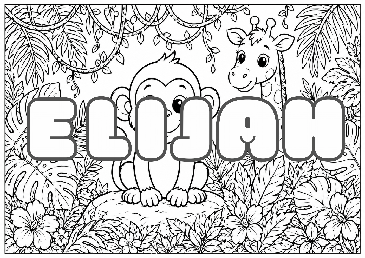 Elijah jungle colouring sheet