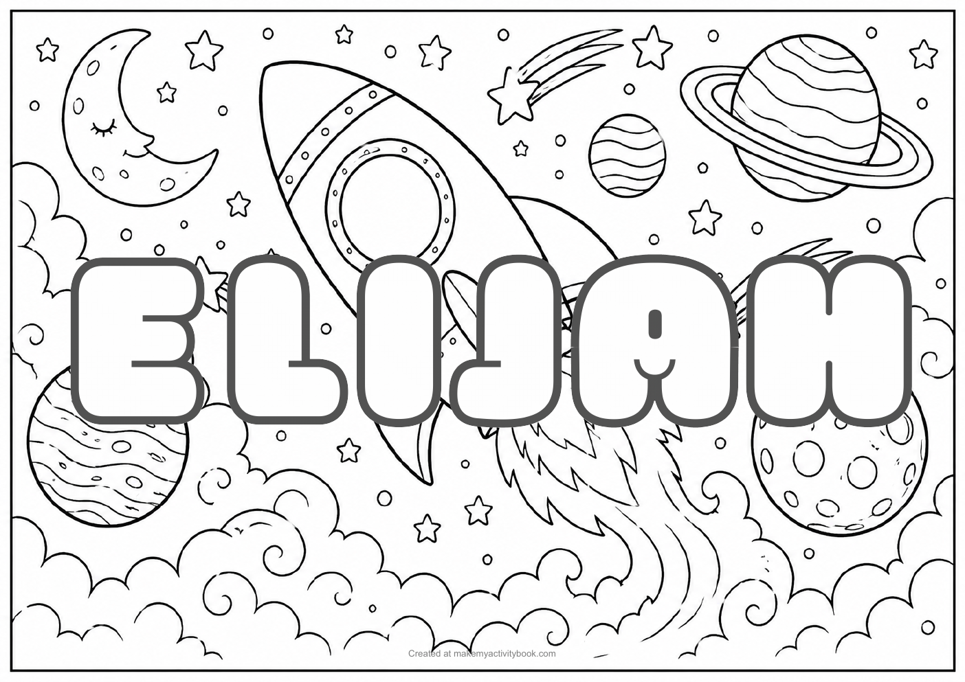 Elijah space colouring sheet