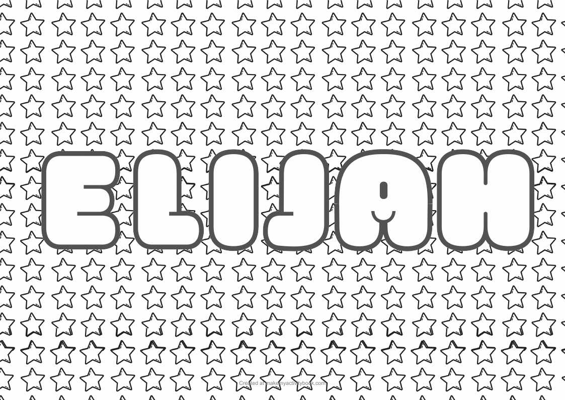 Elijah Bubble letters — Stars border colouring sheet