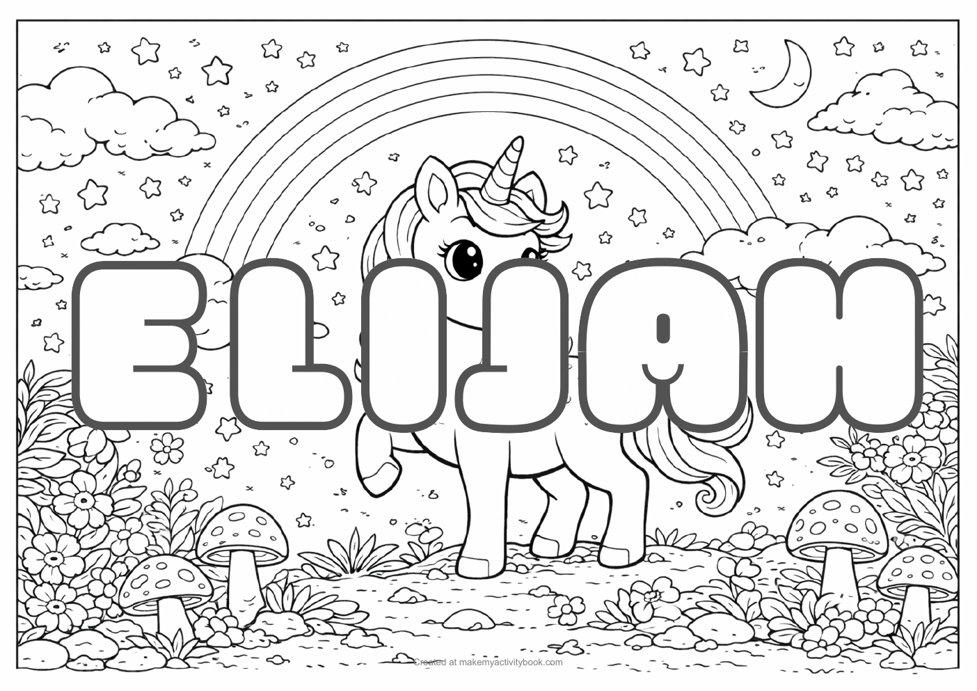 Elijah unicorn colouring sheet