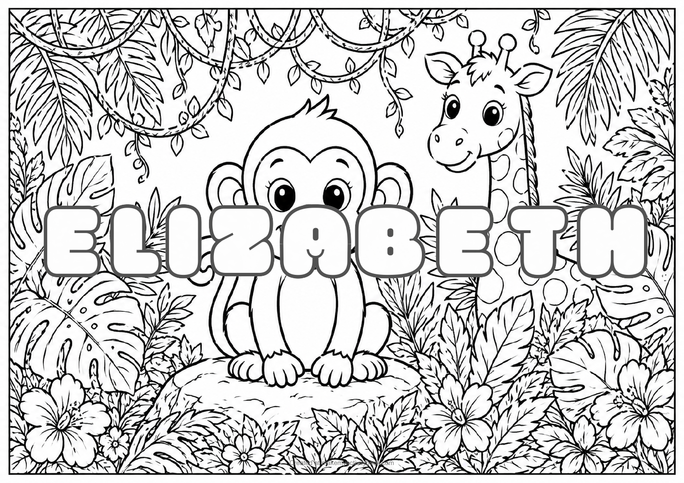 Elizabeth jungle colouring sheet