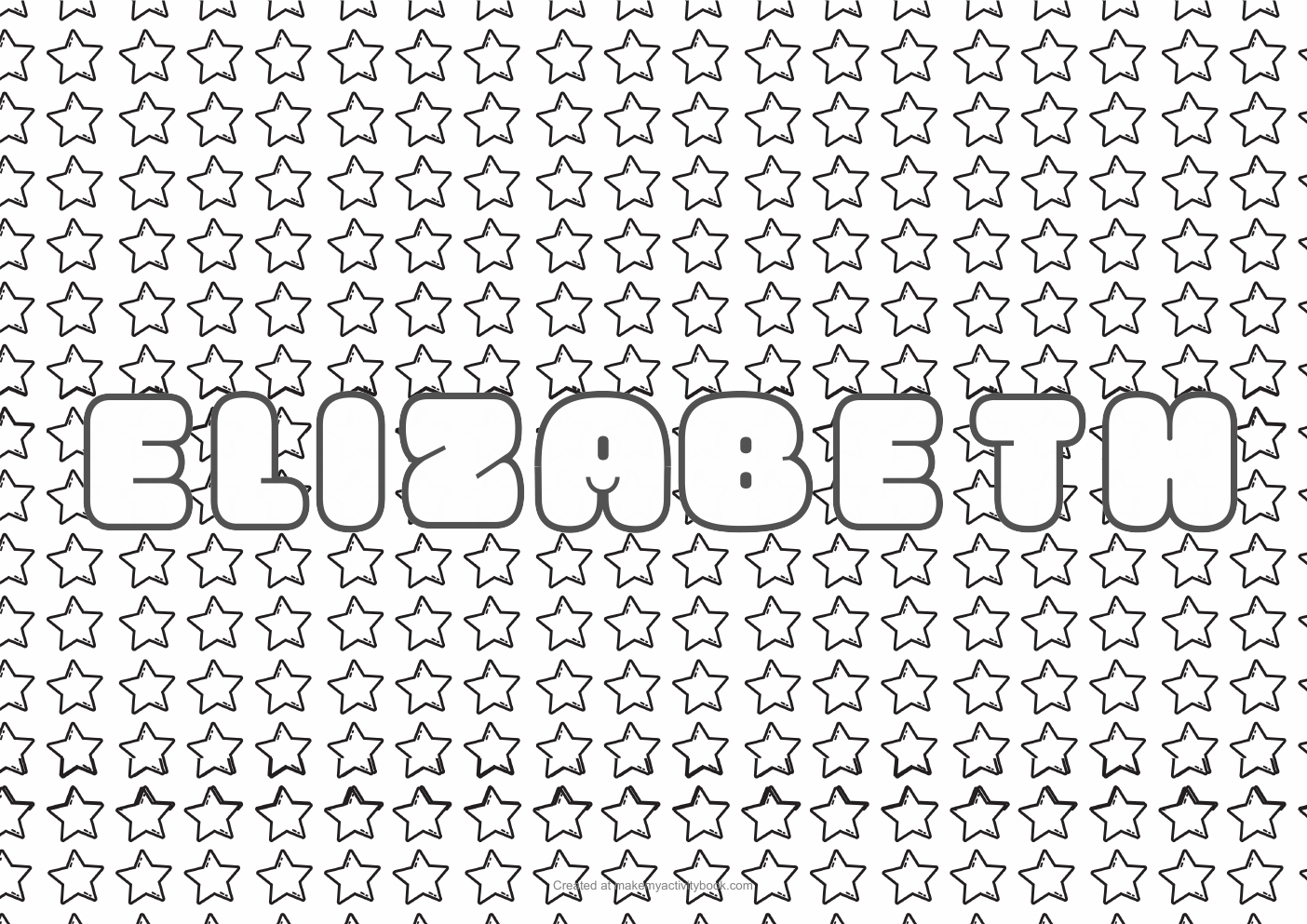 Elizabeth Bubble letters — Stars border colouring sheet