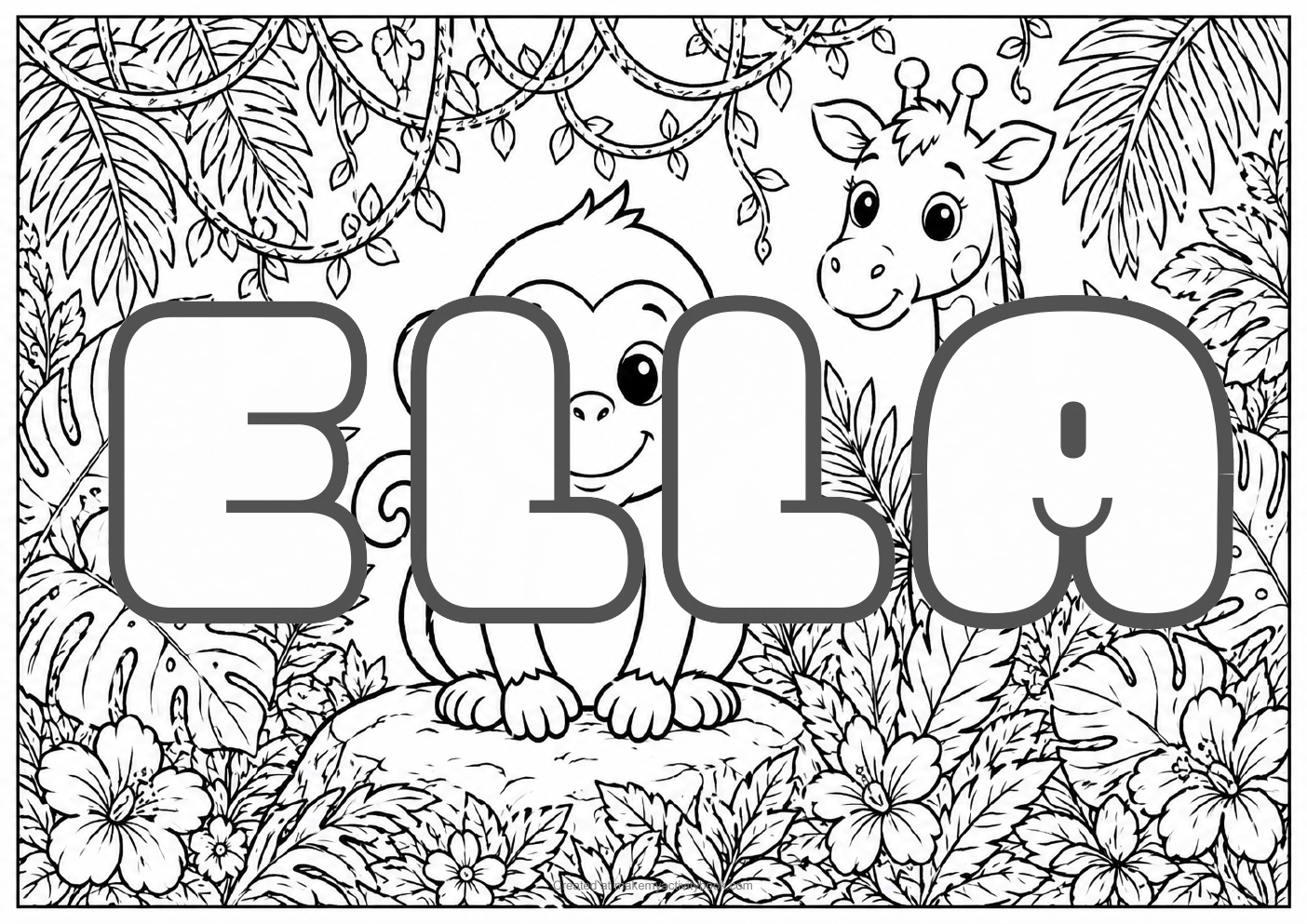 Ella jungle colouring sheet
