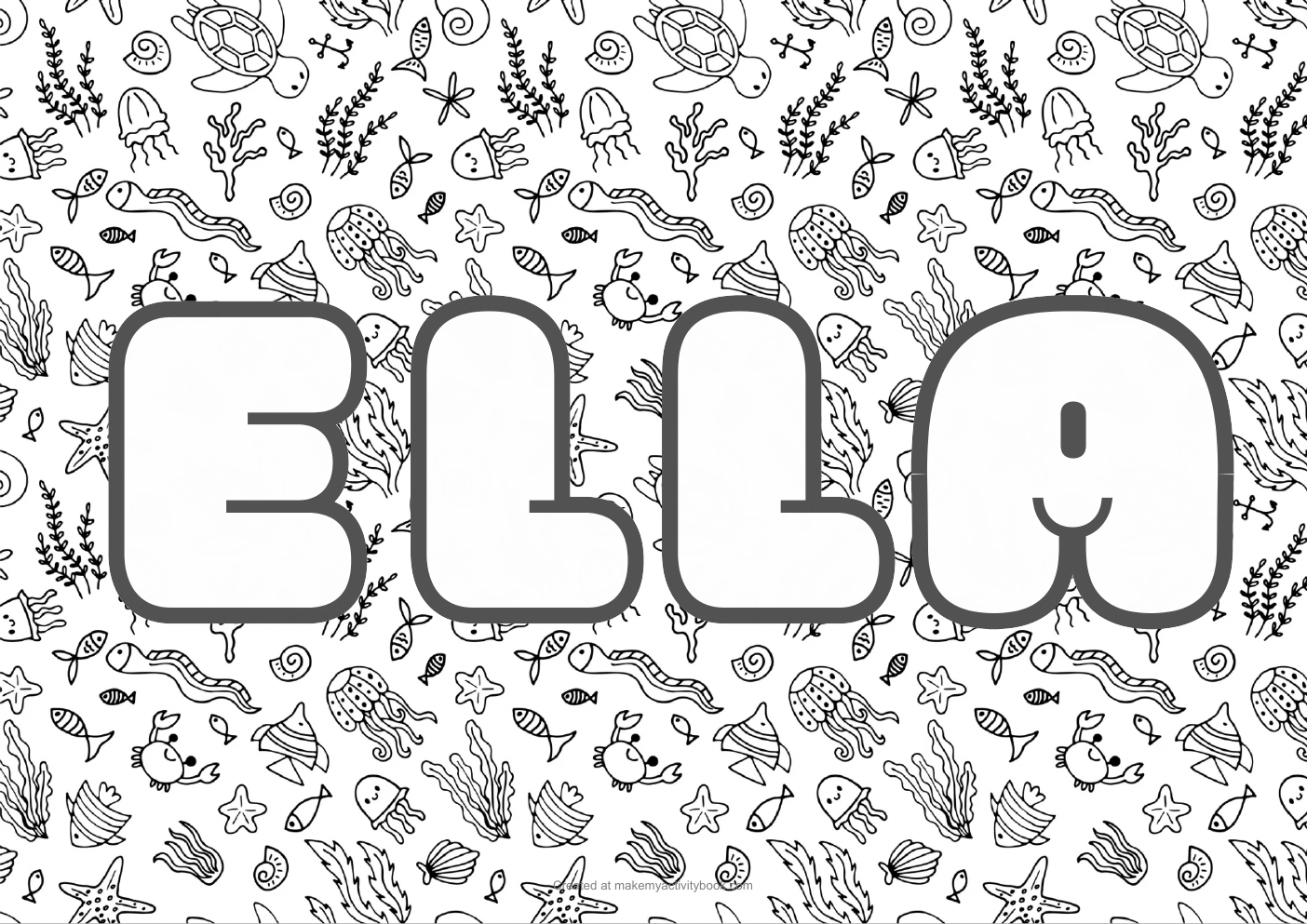 Ella Bubble letters — Sea border colouring sheet