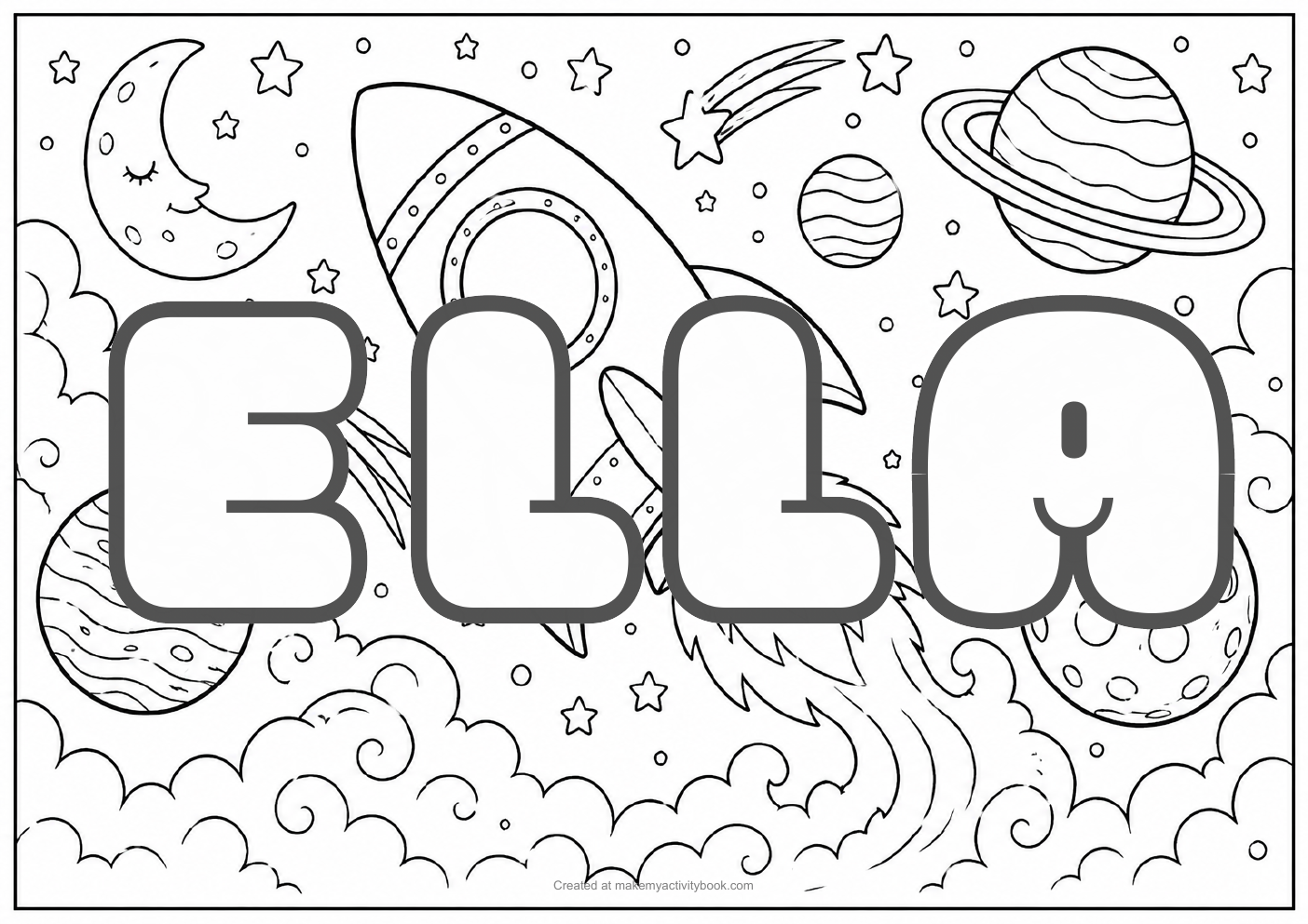 Ella space colouring sheet