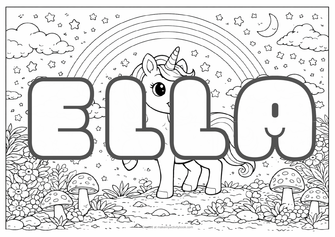 Ella unicorn colouring sheet