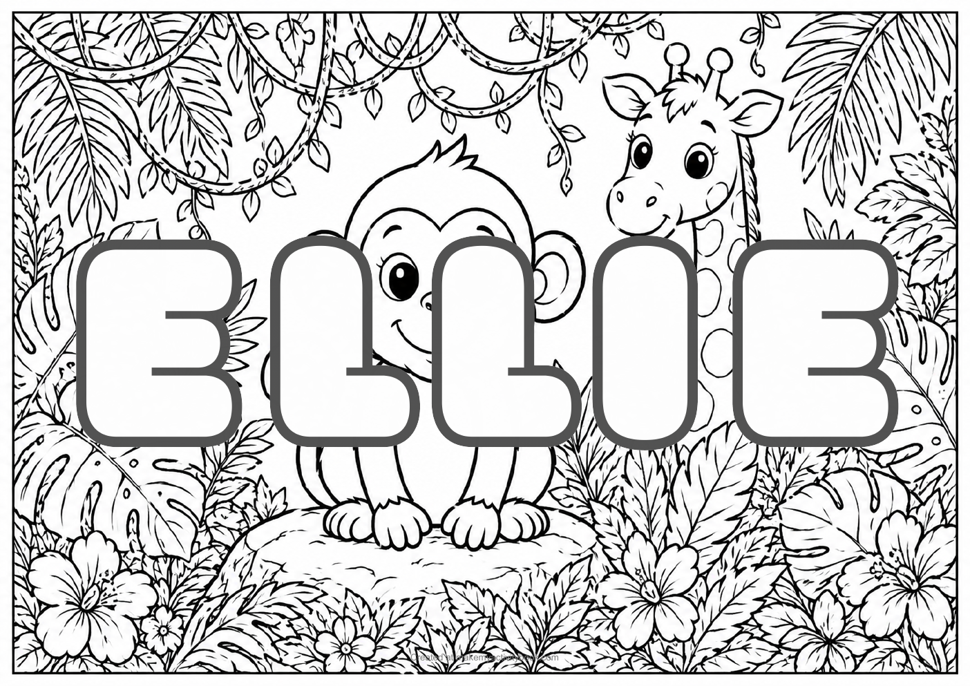 Ellie jungle colouring sheet