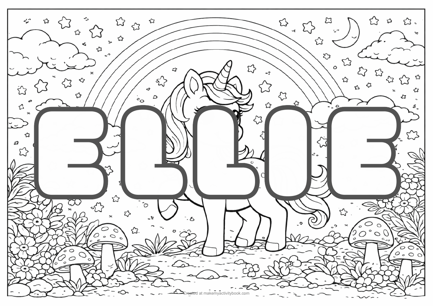 Ellie unicorn colouring sheet