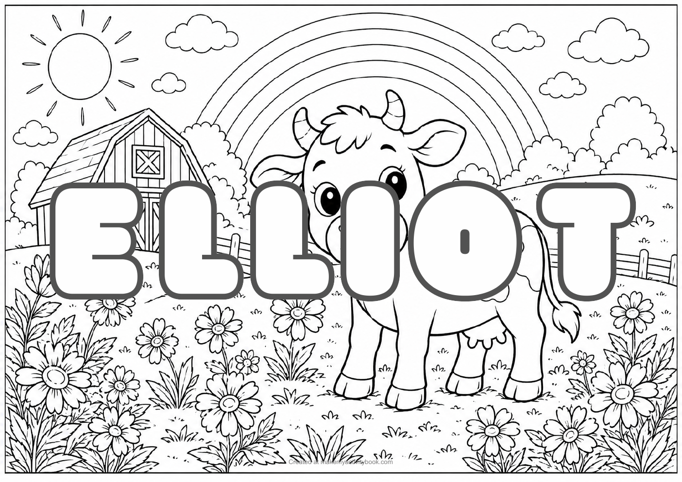 Elliot Bubble letters — Farm background colouring sheet