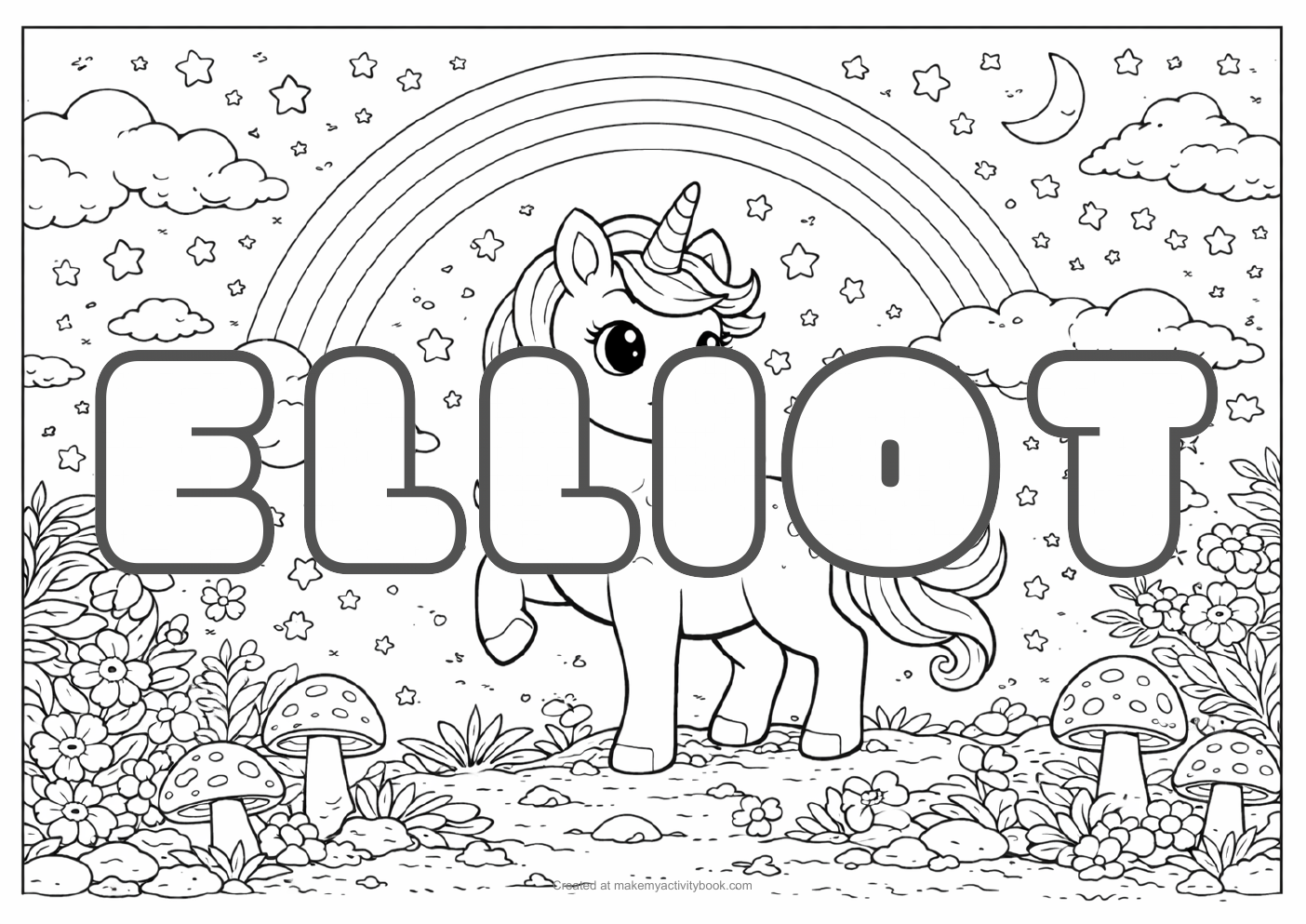 Elliot unicorn colouring sheet